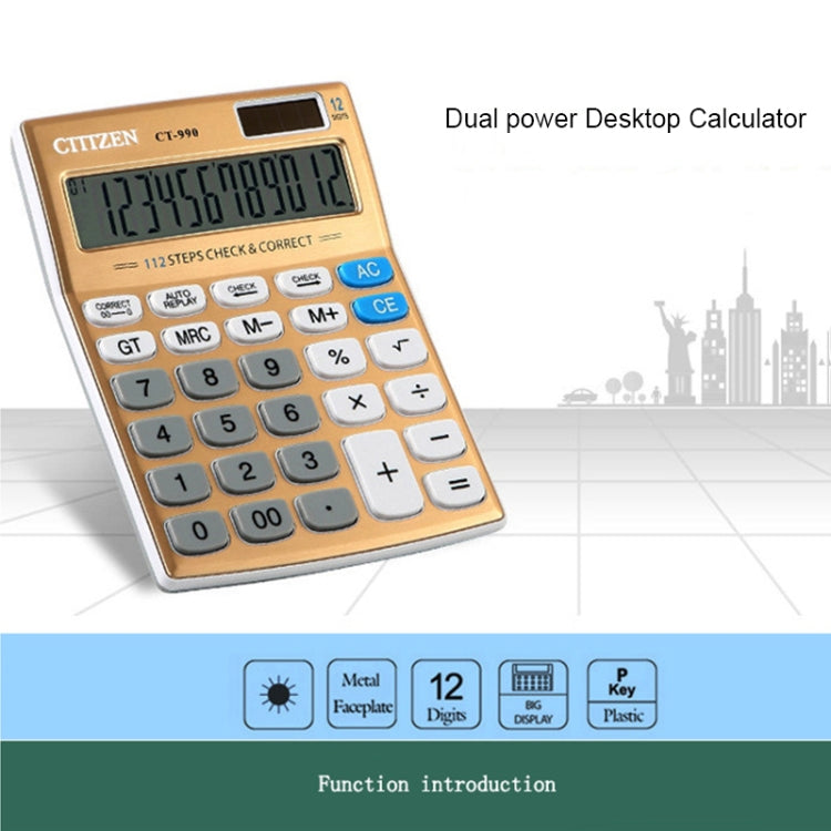 CT-990 Electronic Calculator 12 Bit Superior Quality Large Solar and AA Battery Dual Power Calculator
