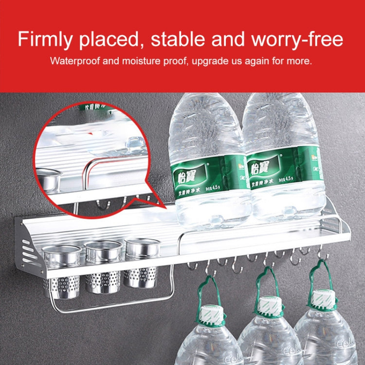 80cm 3 Cups 10 Hooks Multi-function Kitchen Punching-free Wall-mounted Plastic Edge Condiment Holder Storage Rack