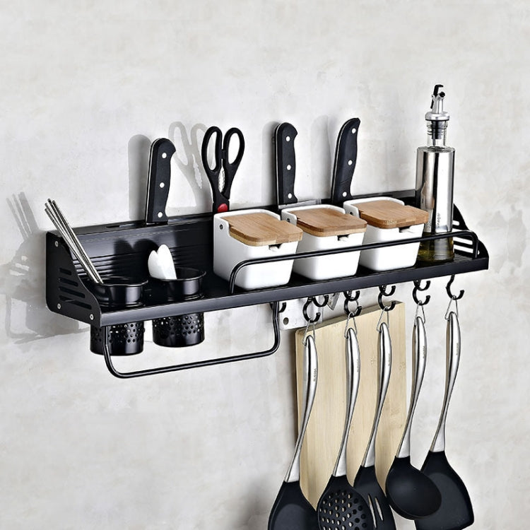 A Version 70cm 2 Cups  10 Hooks Kitchen Multi-function Wall-mounted Condiment Holder Storage Rack (Black)