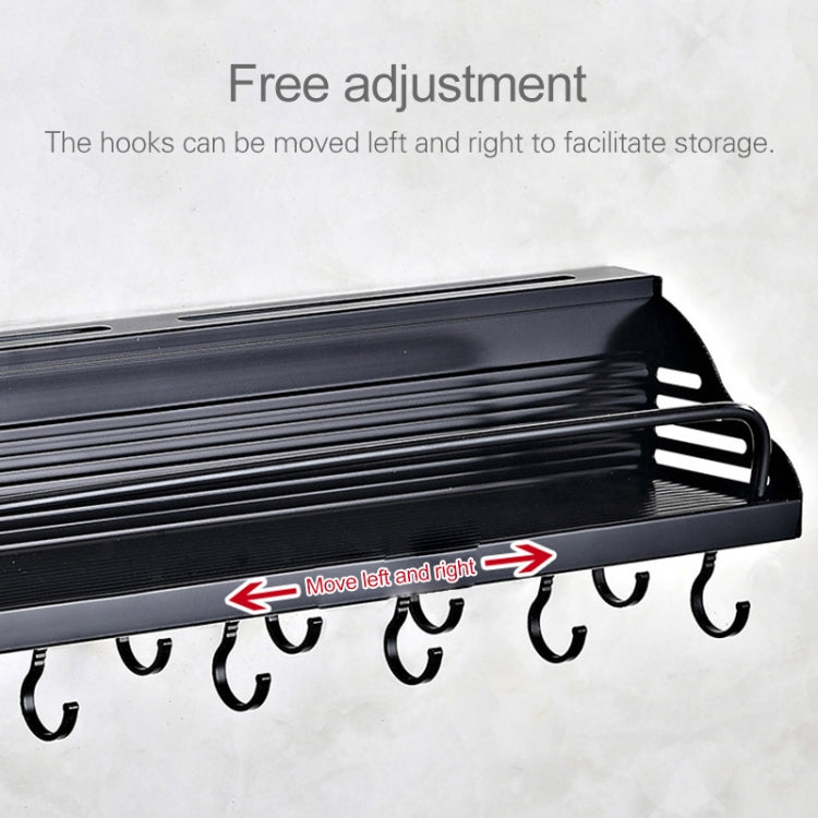 B Version 60cm 2 Cups 8 Hooks Kitchen Multi-function Wall-mounted Condiment Holder Storage Rack (Black)