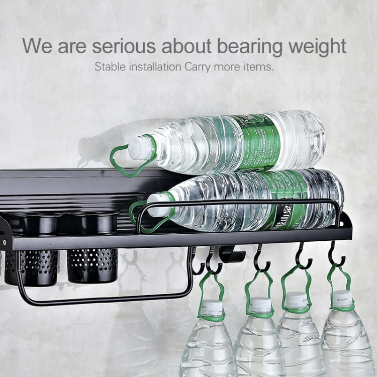 B Version 60cm 2 Cups 8 Hooks Kitchen Multi-function Wall-mounted Condiment Holder Storage Rack (Black)