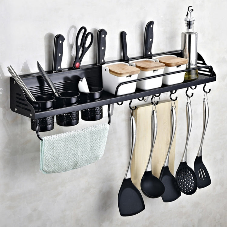 C Version 50cm 2 Cups 10 Hooks Kitchen Multi-function Wall-mounted Condiment Holder Storage Rack (Black)