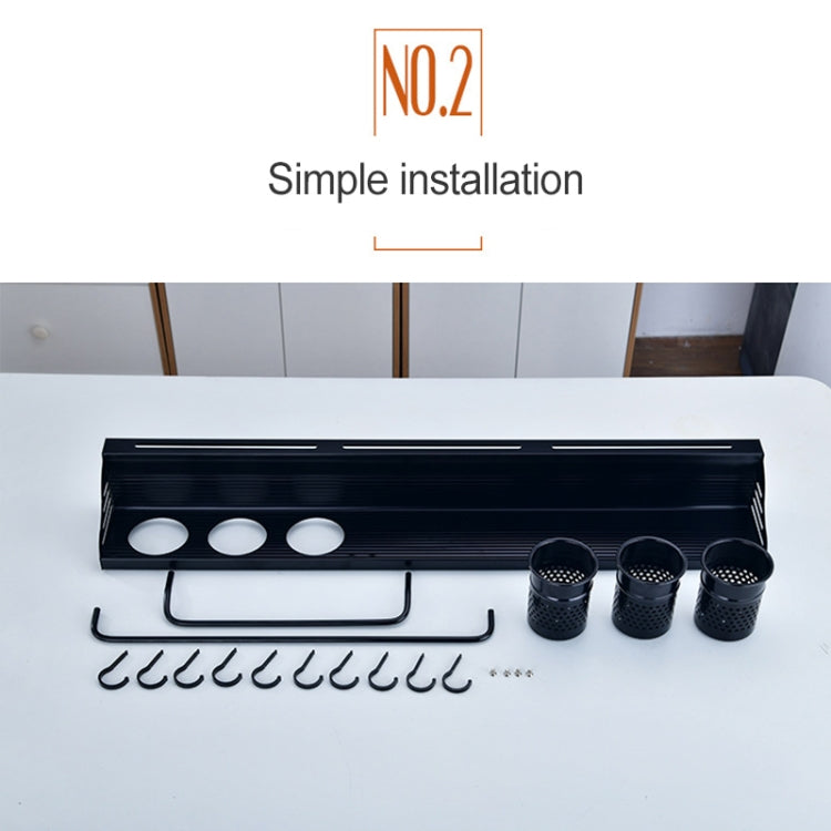 60cm 2 Cups Kitchen Multi-function Wall-mounted Storage Rack Holder (Black)