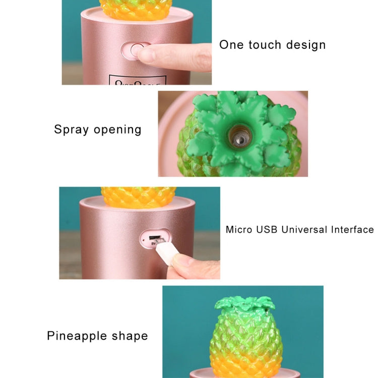 130ml Pineapple Style Micro USB Port LED Colourful Light Portable Air Humidifier(Rose Gold)
