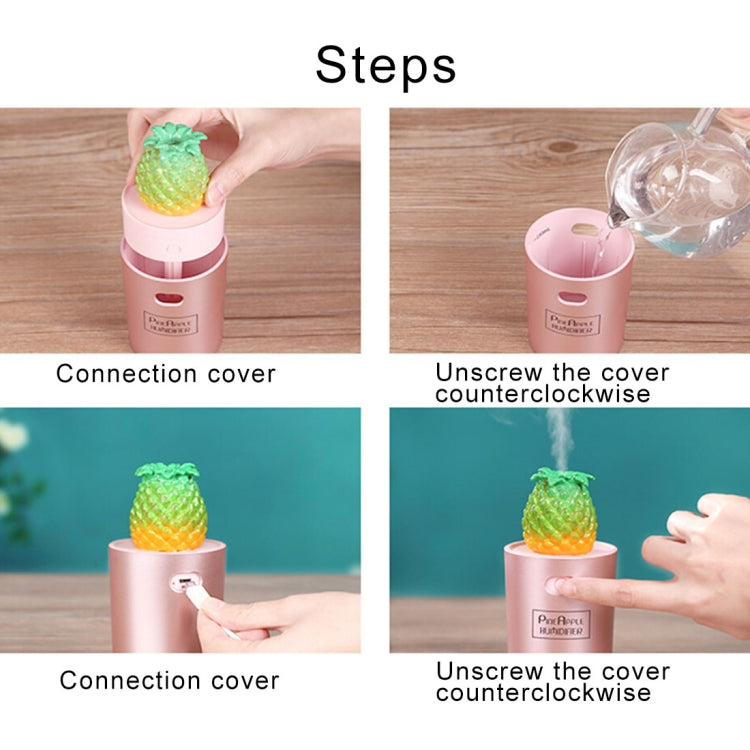 130ml Pineapple Style Micro USB Port LED Colourful Light Portable Air Humidifier(Rose Gold)