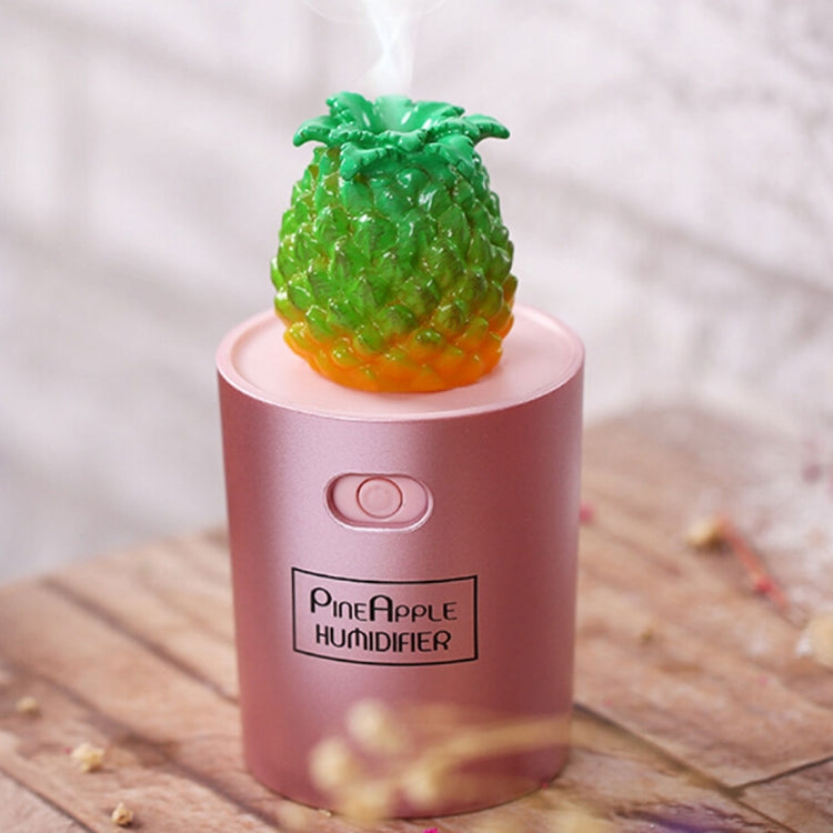 130ml Pineapple Style Micro USB Port LED Colourful Light Portable Air Humidifier(Rose Gold)