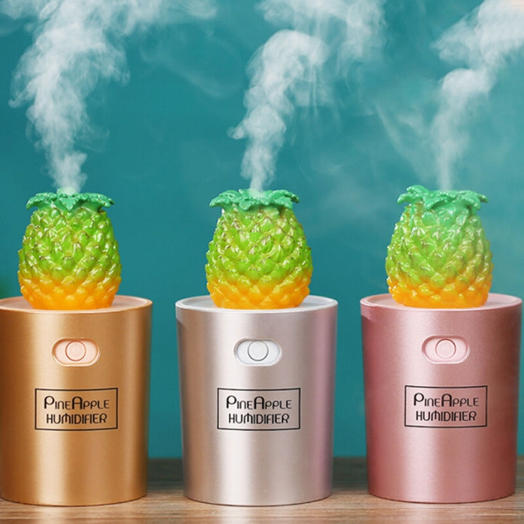 130ml Pineapple Style Micro USB Port LED Colourful Light Portable Air Humidifier(Rose Gold)