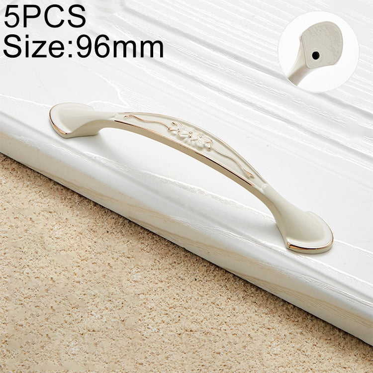 5 PCS 6026A-96 European Style Zinc Alloy Cabinet Wardrobe Drawer Door Handle, Hole Spacing: 96mm (White Amber)