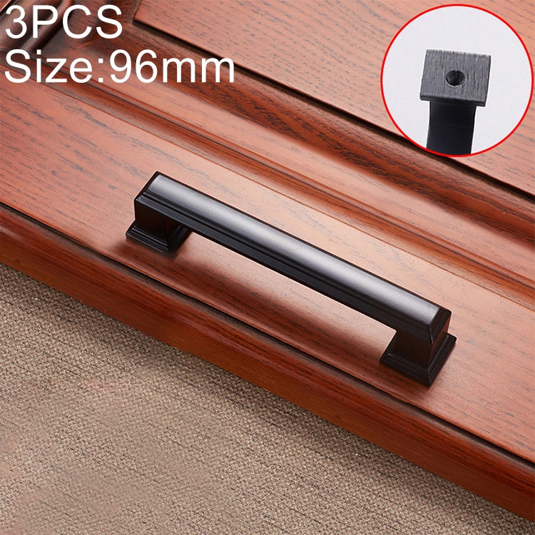 3 PCS 6609-96 Zinc Alloy Cabinet Wardrobe Drawer Door Handle, Hole Spacing: 96mm (Matte Black)