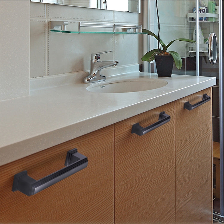 3 PCS 6609-96 Zinc Alloy Cabinet Wardrobe Drawer Door Handle, Hole Spacing: 96mm (Matte Black)