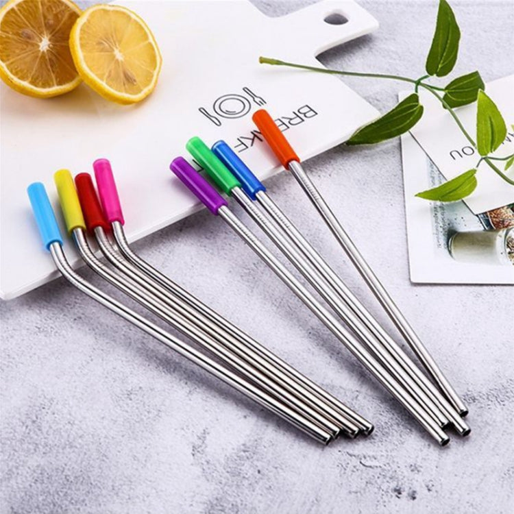 8 PCS Reusable Silicone Tips Stainless Steel Drinking Straws + 2 PCS Cleaner Brushes Set Kit with Cashmere Bag,  266*6mm