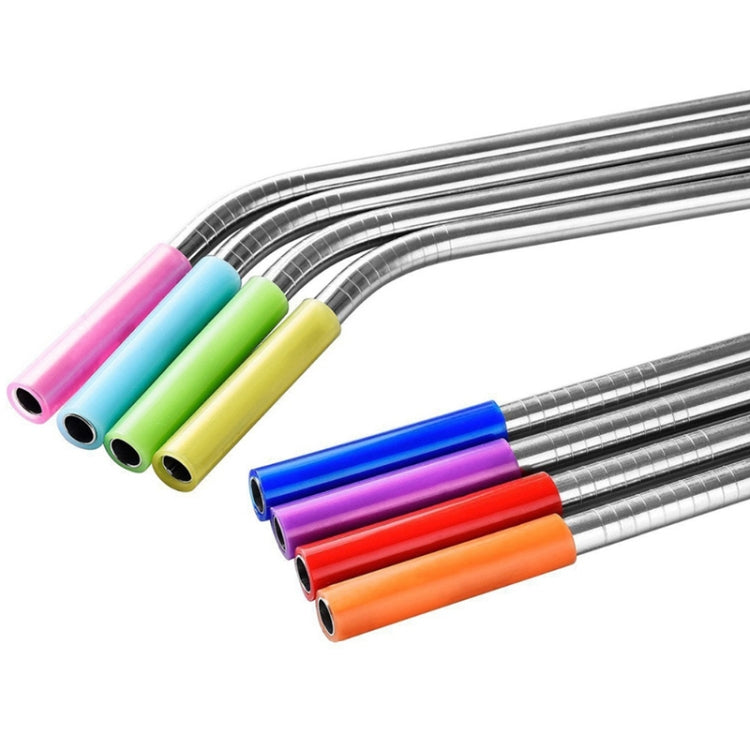 8 PCS Reusable Silicone Tips Stainless Steel Drinking Straws + 2 PCS Cleaner Brushes Set Kit with Cashmere Bag,  266*6mm