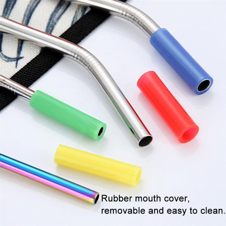 8 PCS Reusable Silicone Tips Stainless Steel Drinking Straws + 2 PCS Cleaner Brushes Set Kit with Cashmere Bag,  266*6mm