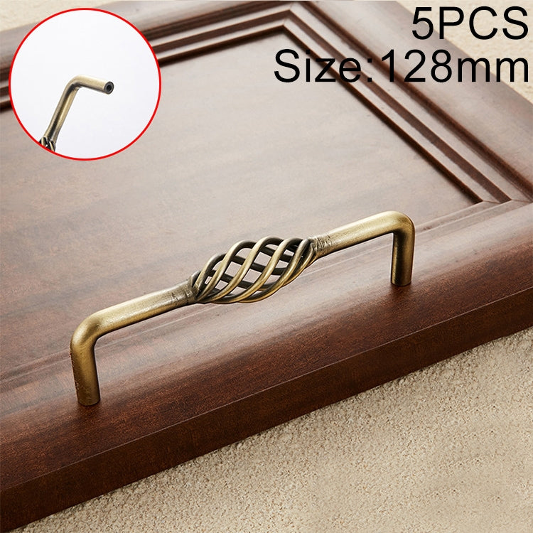 5 PCS 6098-128 Classic Birdcage Shape Iron Cabinet Wardrobe Drawer Door Handle, Hole Spacing: 128mm (Bronze)