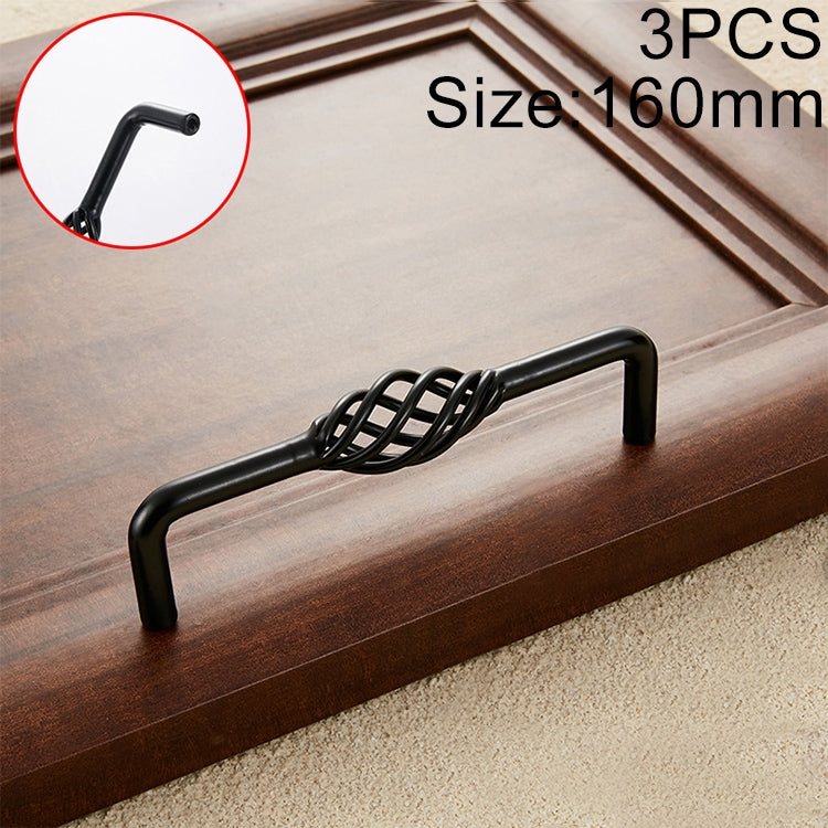 3 PCS 6098-160 Classic Birdcage Shape Iron Cabinet Wardrobe Drawer Door Handle, Hole Spacing: 160mm (Matte Black)