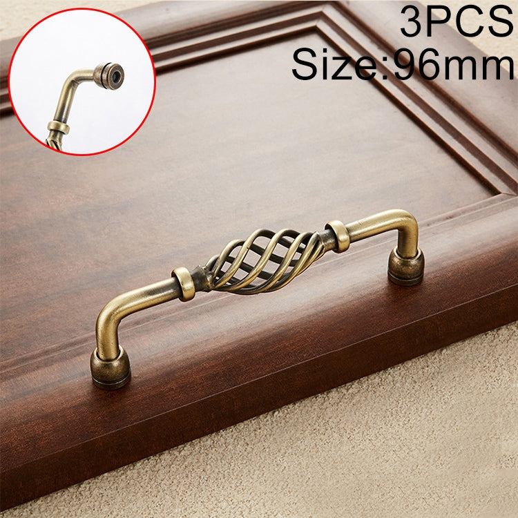 3 PCS 6099-96 Classic Birdcage Shape Iron Cabinet Wardrobe Drawer Door Handle, Hole Spacing: 96mm (Bronze)