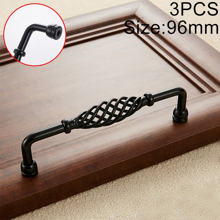 3 PCS 6099-96 Classic Birdcage Shape Iron Cabinet Wardrobe Drawer Door Handle, Hole Spacing: 96mm (Matte Black)