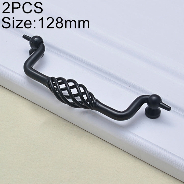 2 PCS 6100-128 Classic Birdcage Shape Iron Cabinet Wardrobe Drawer Door Handle, Hole Spacing: 128mm (Matte Black)