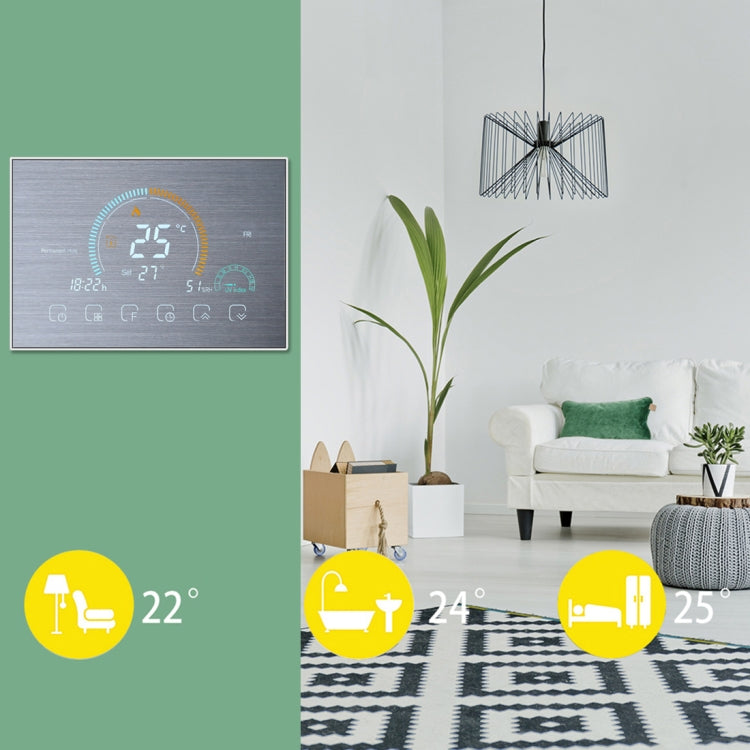 BHT-8000-GALW-SS Brushed Stainless Steel Mirror Control Water Heating Energy-saving and Environmentally-friendly Smart Home Negative Display LCD Screen Round Room Thermostat with WiFi