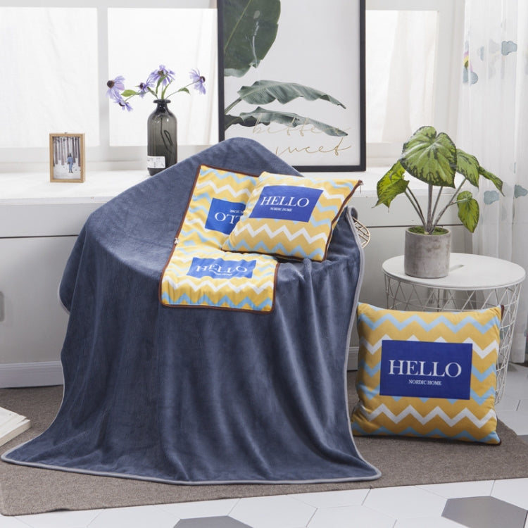 Blue Hello Pattern Multifunctional Plush Blanket Square Pillow Quilt Office Car Pillow Cushion, Size : M