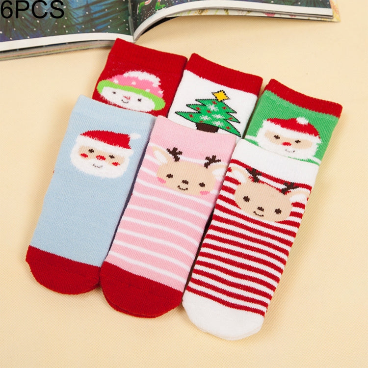 6 Pairs Christmas Minimalist Style Children Cotton Socks Anti-pilling Thickening, for Foot Length About: 10~13cm