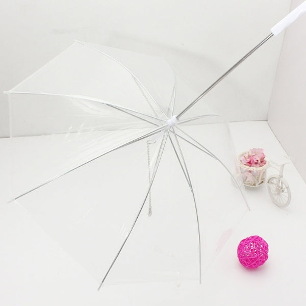Fashion Transparent PE Pet Umbrella Small Dog Umbrella Rain Gear with Dog Chain