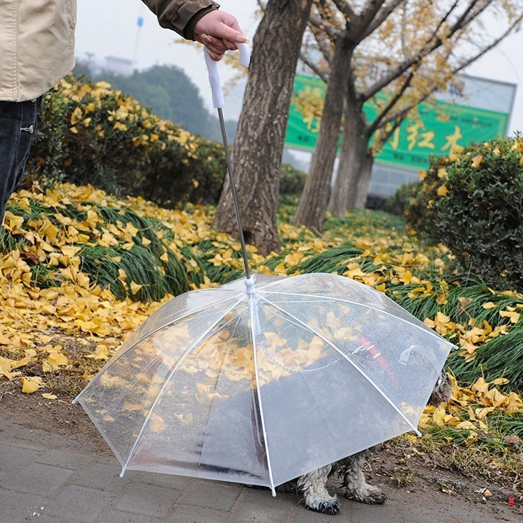 Fashion Transparent PE Pet Umbrella Small Dog Umbrella Rain Gear with Dog Chain