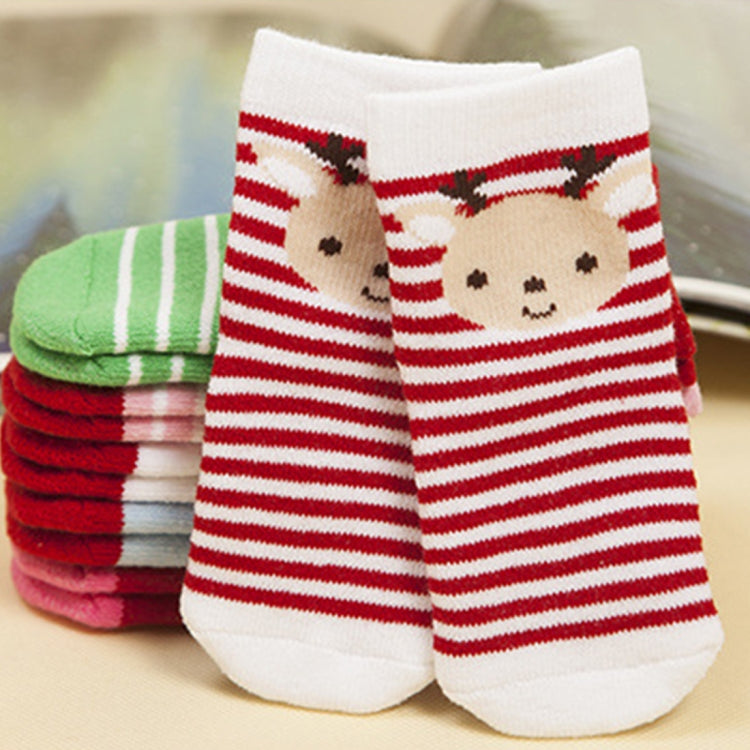 6 Pairs Christmas Minimalist Style Children Cotton Socks Anti-pilling Thickening, for Foot Length About: 7~9cm