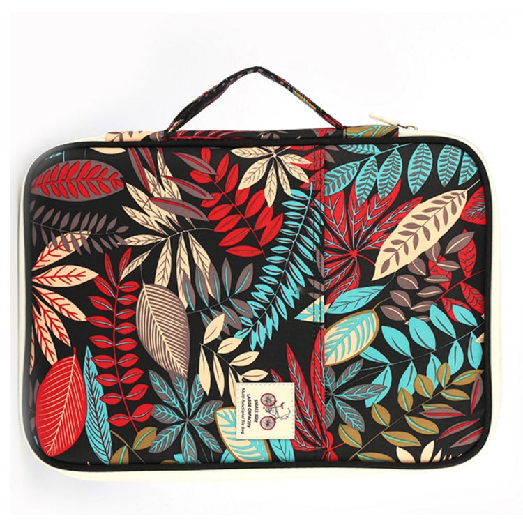 Office Supplies Leaves Pattern Zipper Document Folder A4 Storage Bag (Black+Red)