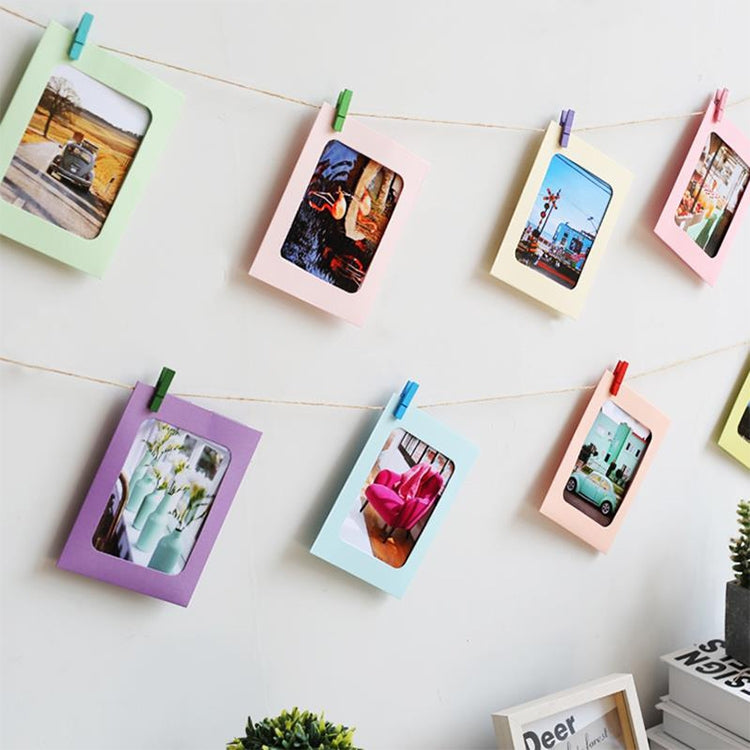 70 PCS / 10 Sets Creative DIY 6 inch Coloured Wall Hanging Photo Frames with Clips & Rope