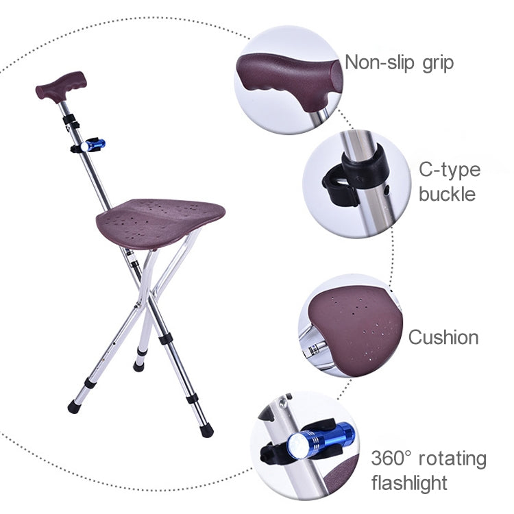911B Outdoor Portable Folding Adjustable Aluminum Alloy Elderly Leisure Climbing Cane Stool with Seat & Cane