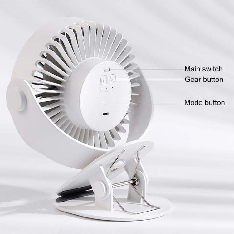 Multi-function Adjustable USB Charging Desktop Clip Electric Fan, Support 3 Speed Control (White)