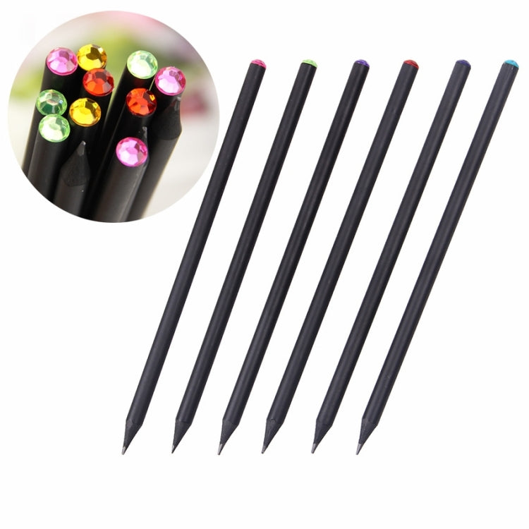 6 PCS / Box HB DIY Black Wood Pencil Diamond Series Standard  Pencil Drawing Painting Supplies,Random Color Delivery