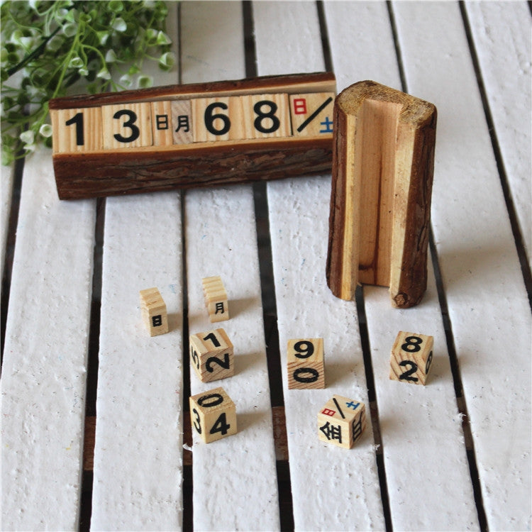 2 PCS Creative Wooden Cubes Perpetual Calendar Desk Decorations, Size: 16*6*5cm
