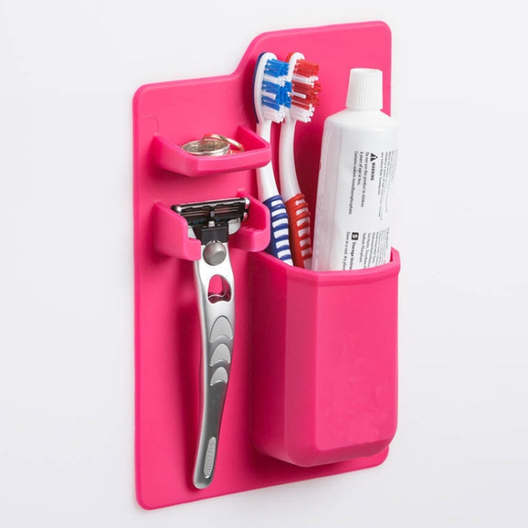 Silicone Toothbrush Holder Bathroom Organizer Storage Mighty Toothpaste Razor(Pink)