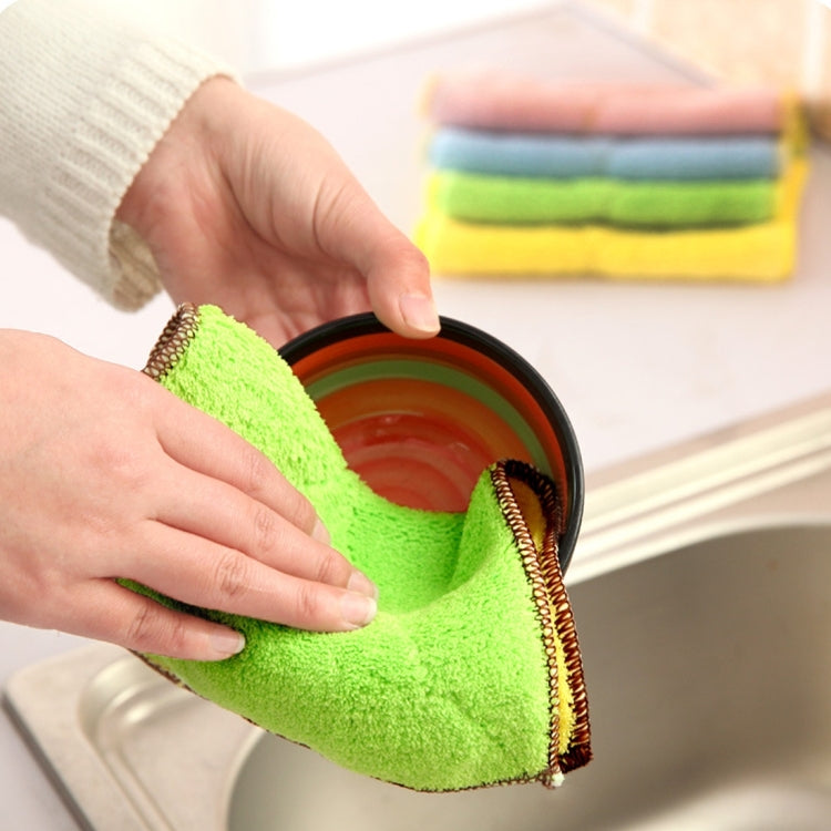 5 PCS Bamboo Fiber Washing Dish Towel Kitchen Cleaning Cloth Double-Sided Scouring Cloth Water Absorption Non-Stick Oil,Can Not Hang,Random Color Delivery