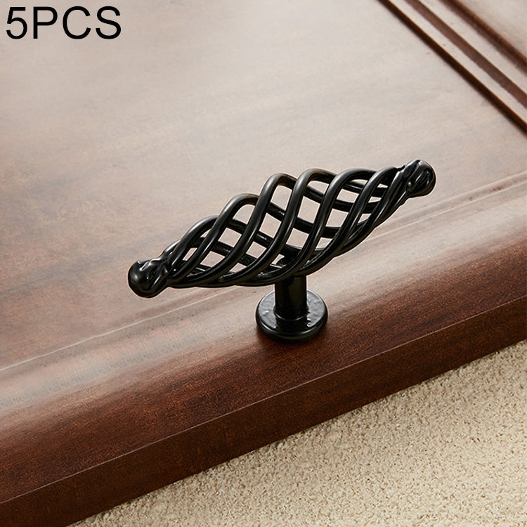 5 PCS 6105 Single Hole Classic Birdcage Shape Iron Cabinet Wardrobe Drawer Door Handle (Matte Black)