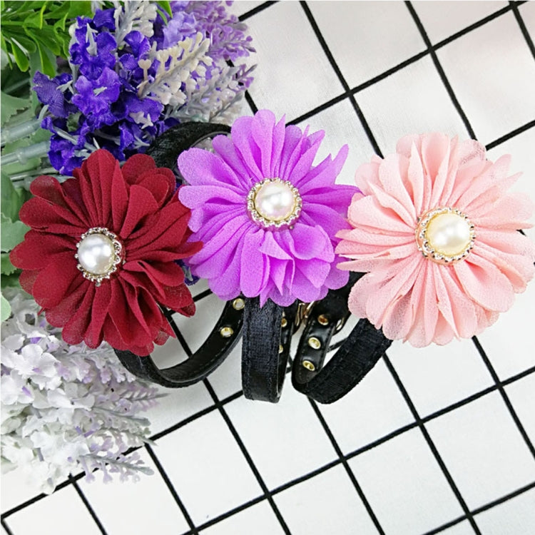 Pet Cat Dog Pearl Flower Decoration Plush Adjustable Collar, Size:1.0*30.0cm (Red)