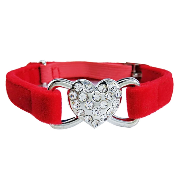 Pet Cat Heart-shaped Diamond Double Layer Plush Adjustable Collar, Size:1.0*28.0cm