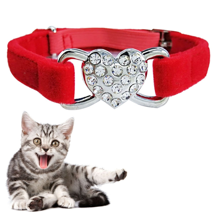 Pet Cat Heart-shaped Diamond Double Layer Plush Adjustable Collar, Size:1.0*28.0cm