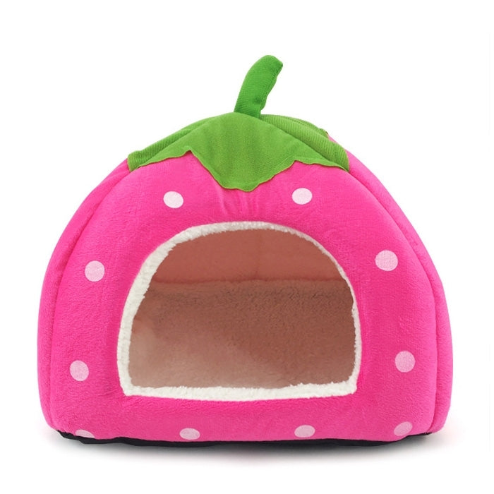 Strawberry Shaped Foldable Short Plush Pet House Nest, Size: S