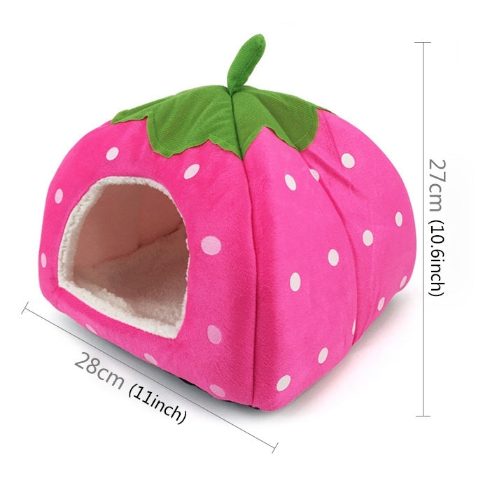 Strawberry Shaped Foldable Short Plush Pet House Nest, Size: S