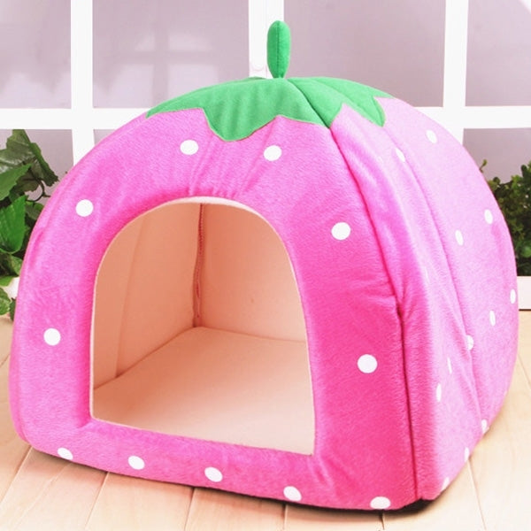 Strawberry Shaped Foldable Short Plush Pet House Nest, Size: S