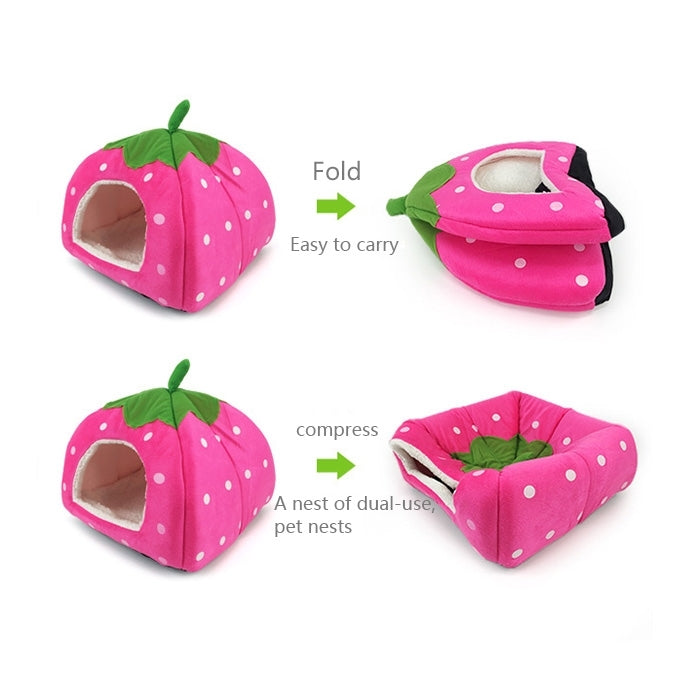Strawberry Shaped Foldable Short Plush Pet House Nest, Size: S