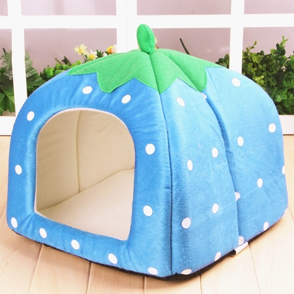 Strawberry Shaped Foldable Short Plush Pet House Nest, Size: S
