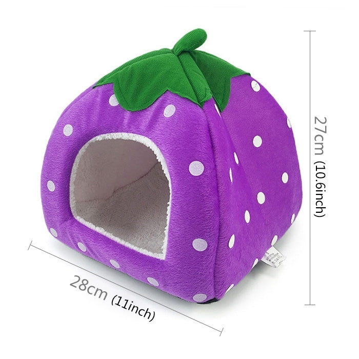 Strawberry Shaped Foldable Short Plush Pet House Nest, Size: S