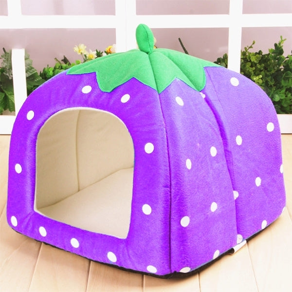Strawberry Shaped Foldable Short Plush Pet House Nest, Size: S