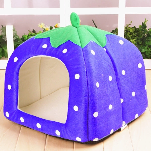Strawberry Shaped Foldable Short Plush Pet House Nest, Size: S