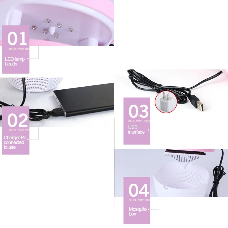 5W 6 LEDs No Radiation Mute Photocatalytic 7-blade Fan USB Mosquito Killer Lamp