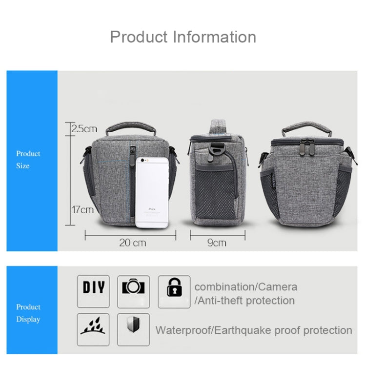 HUWANG Portable Waterproof Nylon Surface Material Outdoor Sports Sling Shoulder Bag for DSLR Cameras, Size: 20cm x 17cm x 9cm(Grey)